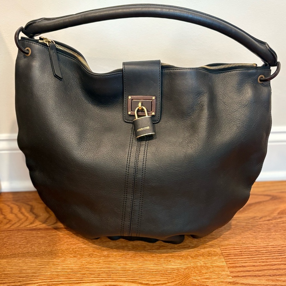 Roberto Cavalli Black Hobo Bag with Metallic Detail